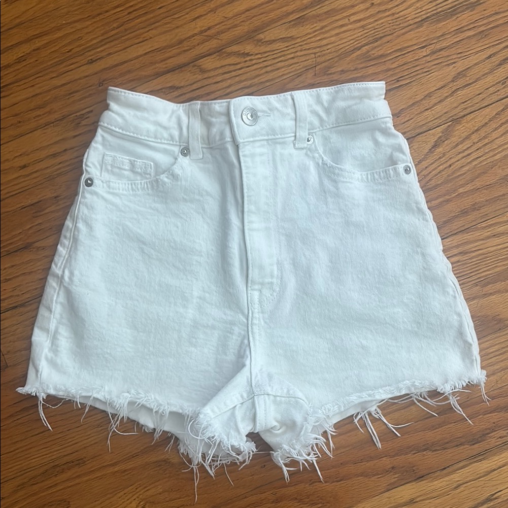 H&M White High Waist Denim Shorts